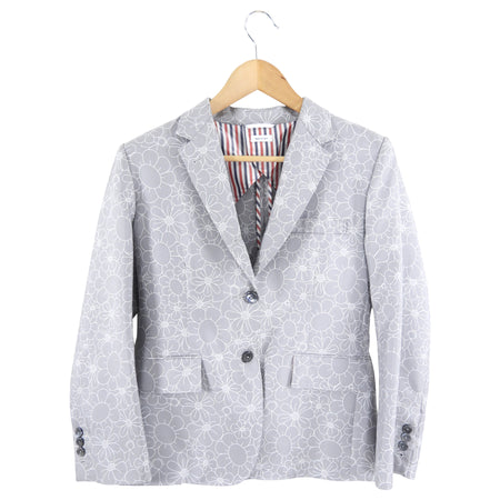 Thom Browne Grey Silk Floral Pattern Blazer Jacket - 40 / 4