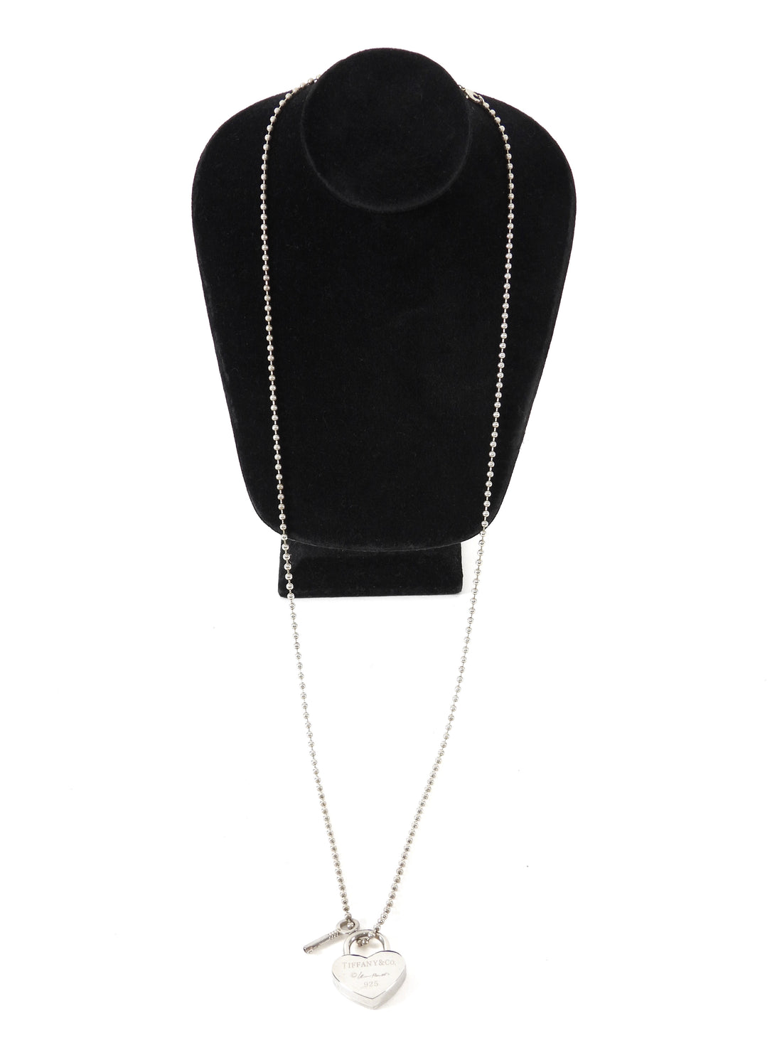 Tiffany & Co. 925 Sterling Silver Heart Padlock and Key on Chain