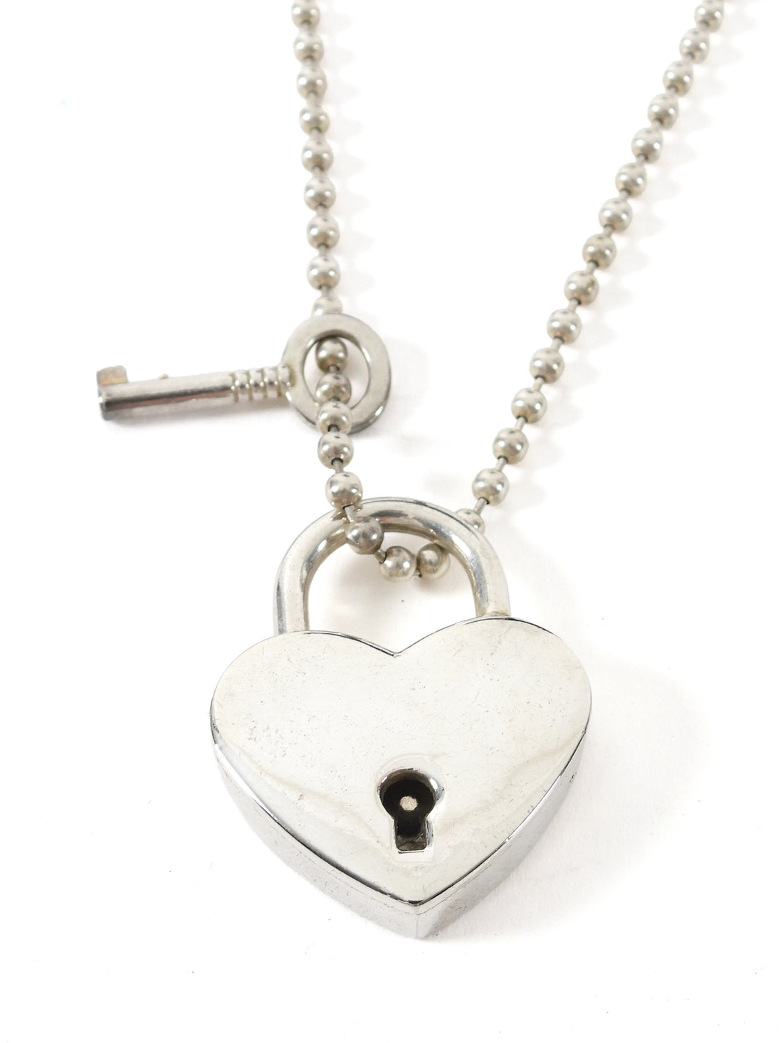 Tiffany & Co. 925 Sterling Silver Heart Padlock and Key on Chain