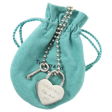 Tiffany & Co. 925 Sterling Silver Heart Padlock and Key on Chain