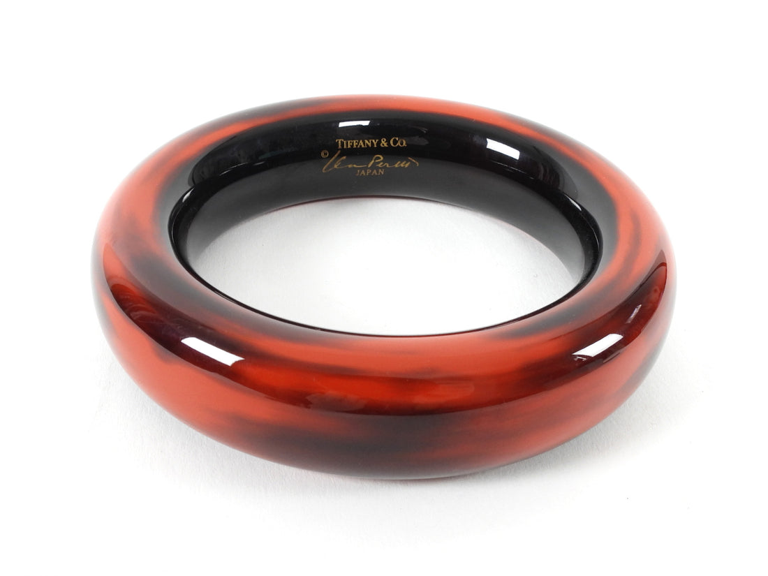 Tiffany  Co. Red Black Marbled Elsa Perretti Lacquer Bangle - M