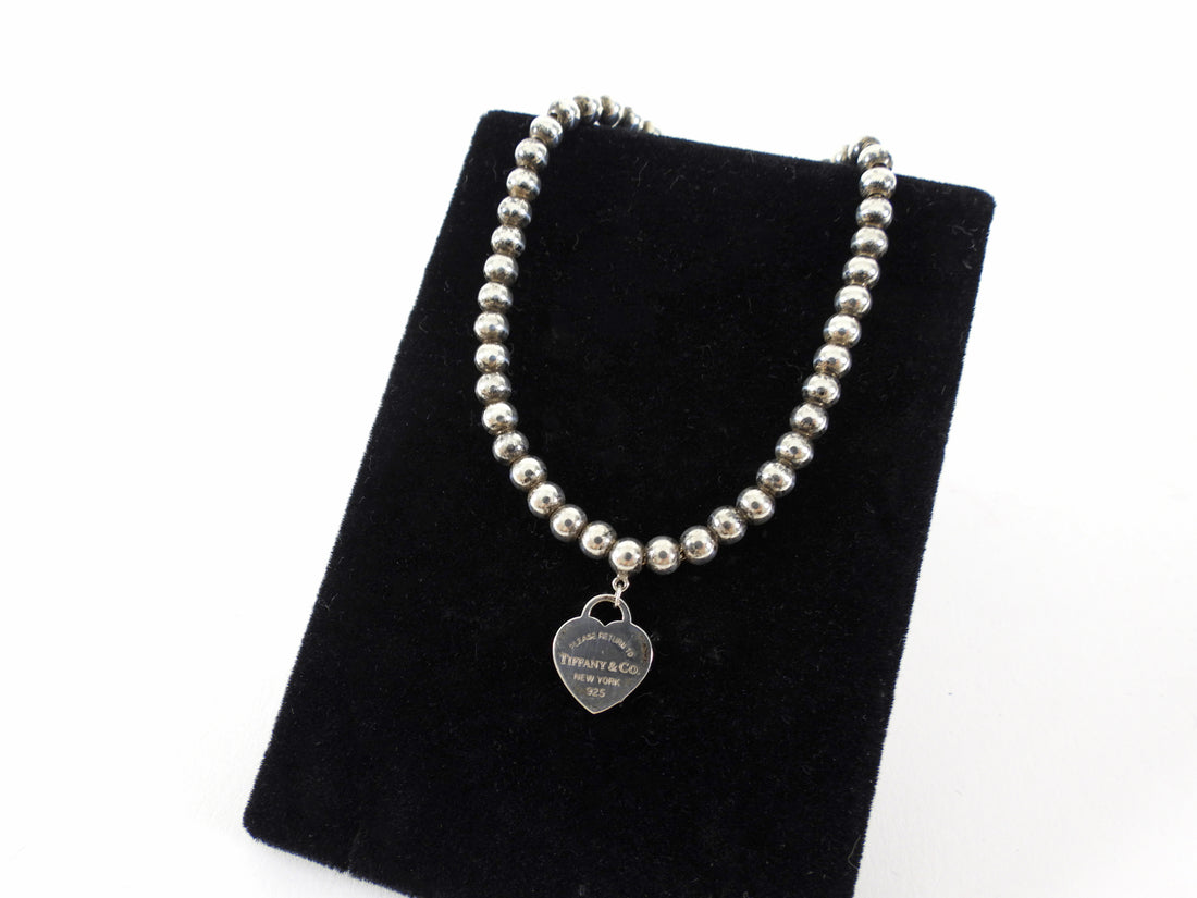 Tiffany & Co. Blue Heart Sterling Silver Bead Charm Bracelet