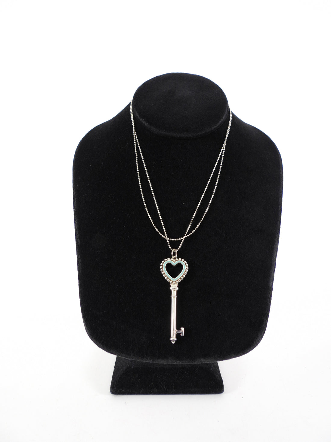 Tiffany & Co.  Sterling Silver Key with Blue Enamel Heart Long Necklace