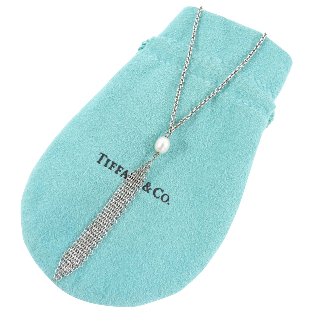 Tiffany & Co.  Elsa Peretti Sterling Silver Mesh Pearl Necklace
