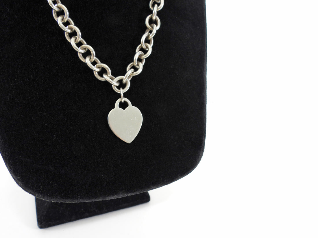 Tiffany & Co. Sterling Silver Plain Heart Tag Link Necklace