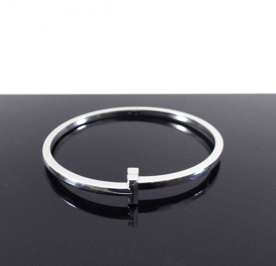 Tiffany T1 Narrow 18k White Gold Hinged Bangle Bracelet M – I