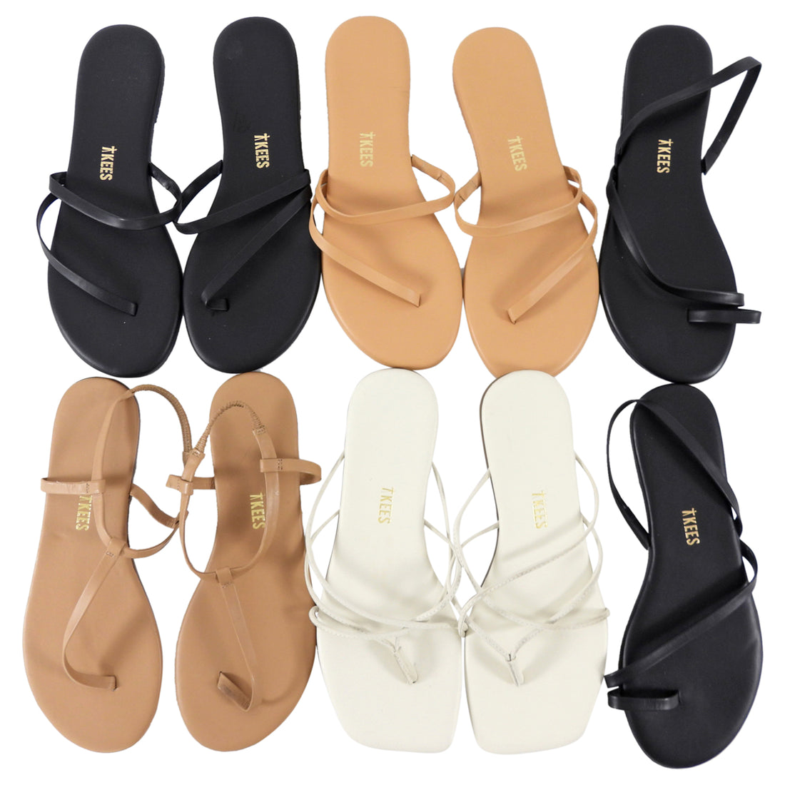 Tkees Flat Sandals - Lot of 5 Pairs Black Nude Ivory - 7