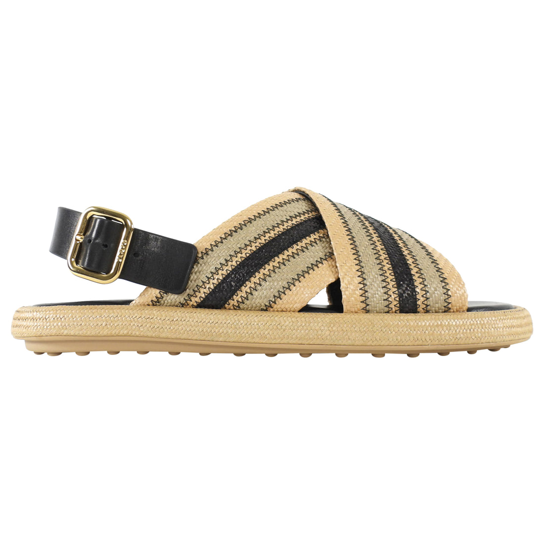Tod's Two-Tone Beige Striped Raffia Woven Sandals - 39.5