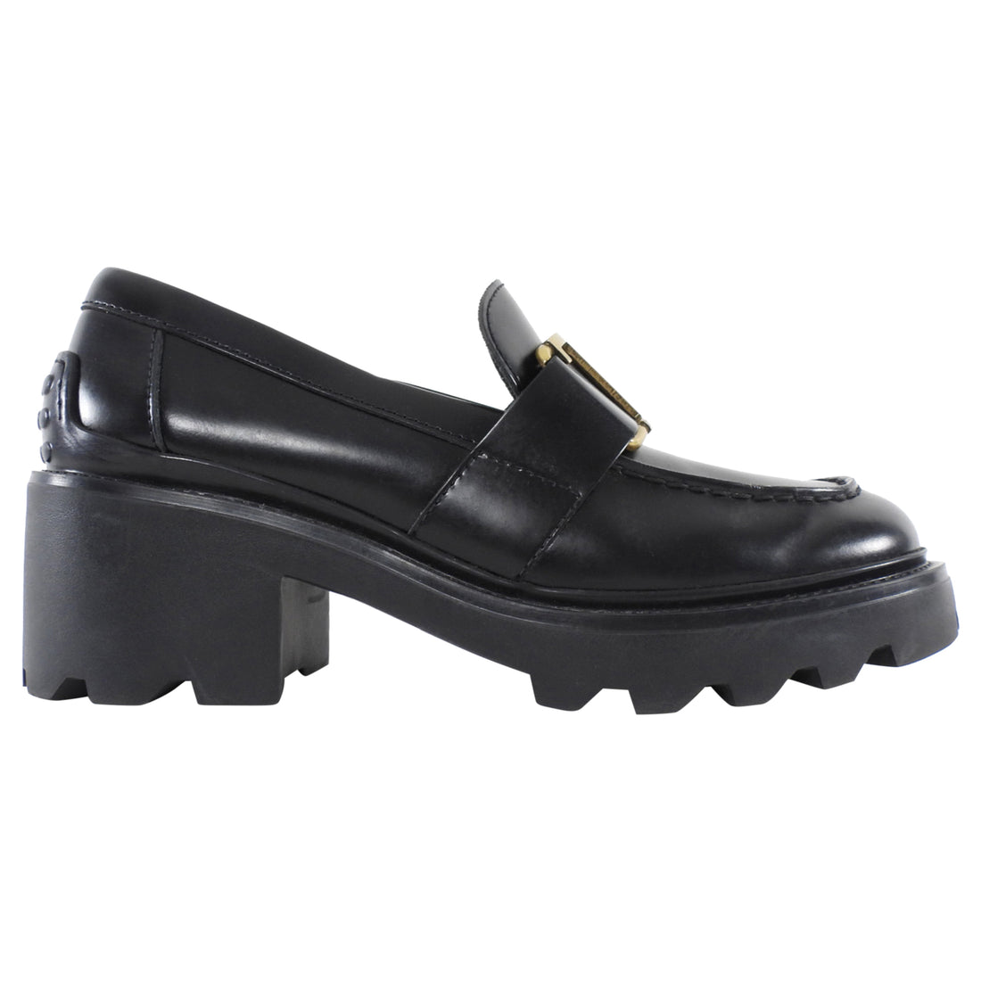 Tod's Black T-Plaque Block Heel Loafers - 36.5