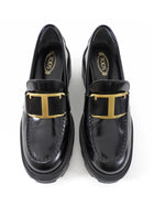 Tod's Black Leather T-Plaque Block Heel Slip on Loafers - 35.5