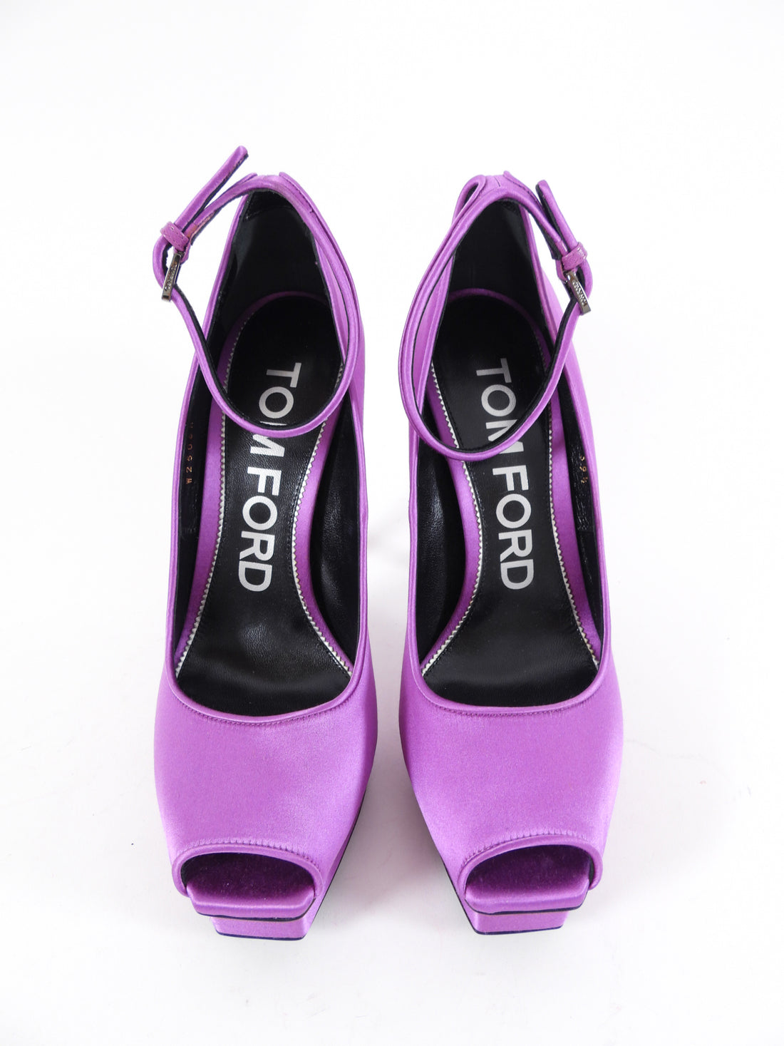 Tom Ford Purple Satin Peep Toe Platform Ankle Strap Pumps - 39.5