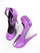 Tom Ford Purple Satin Peep Toe Platform Ankle Strap Pumps - 39.5