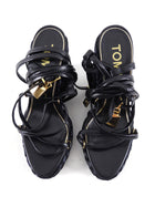 Tom Ford Black 115mm Raffia Wedge Wrap Lock Sandals - 39.5