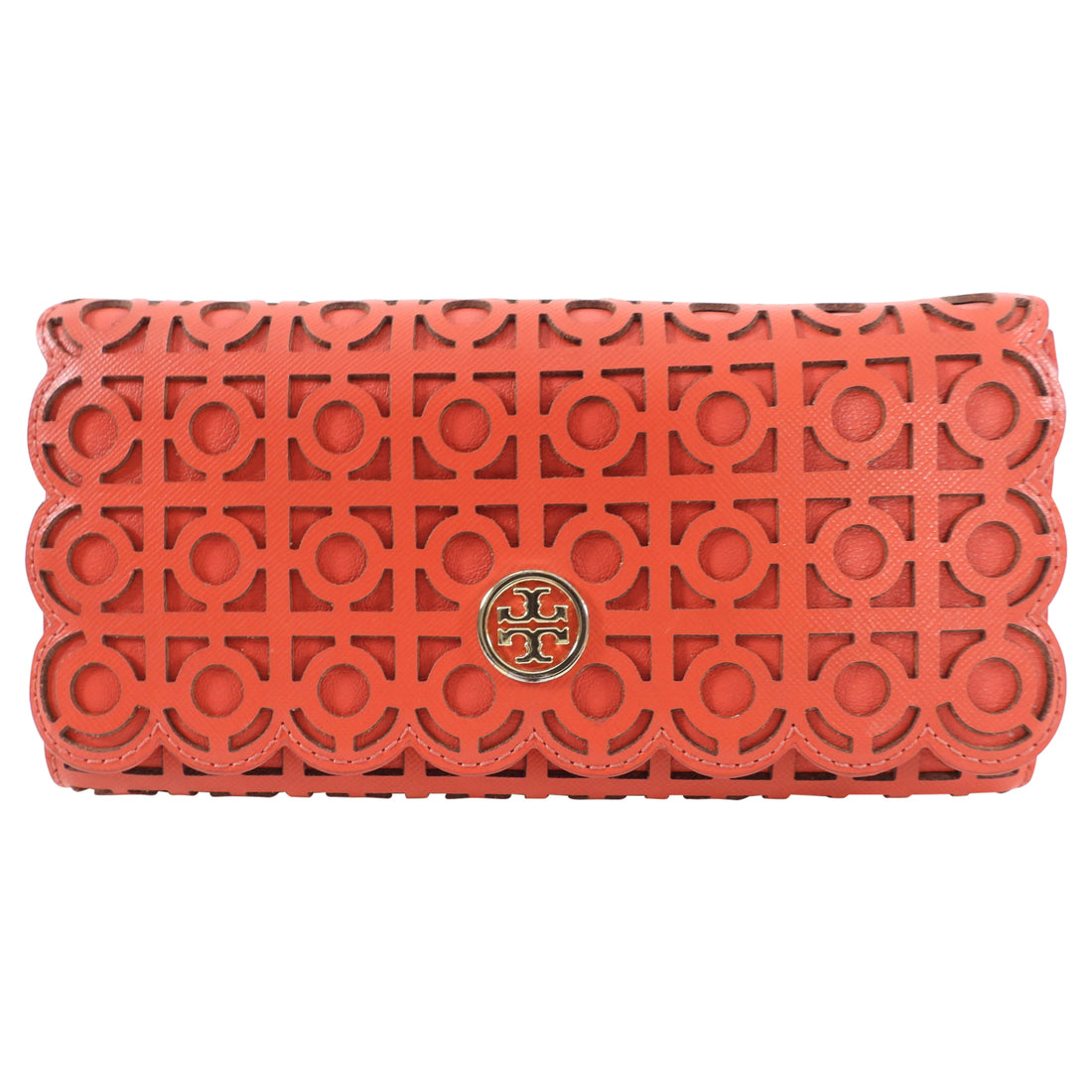 Tory Burch Red Kelsey Perforated Continental Long Wallet