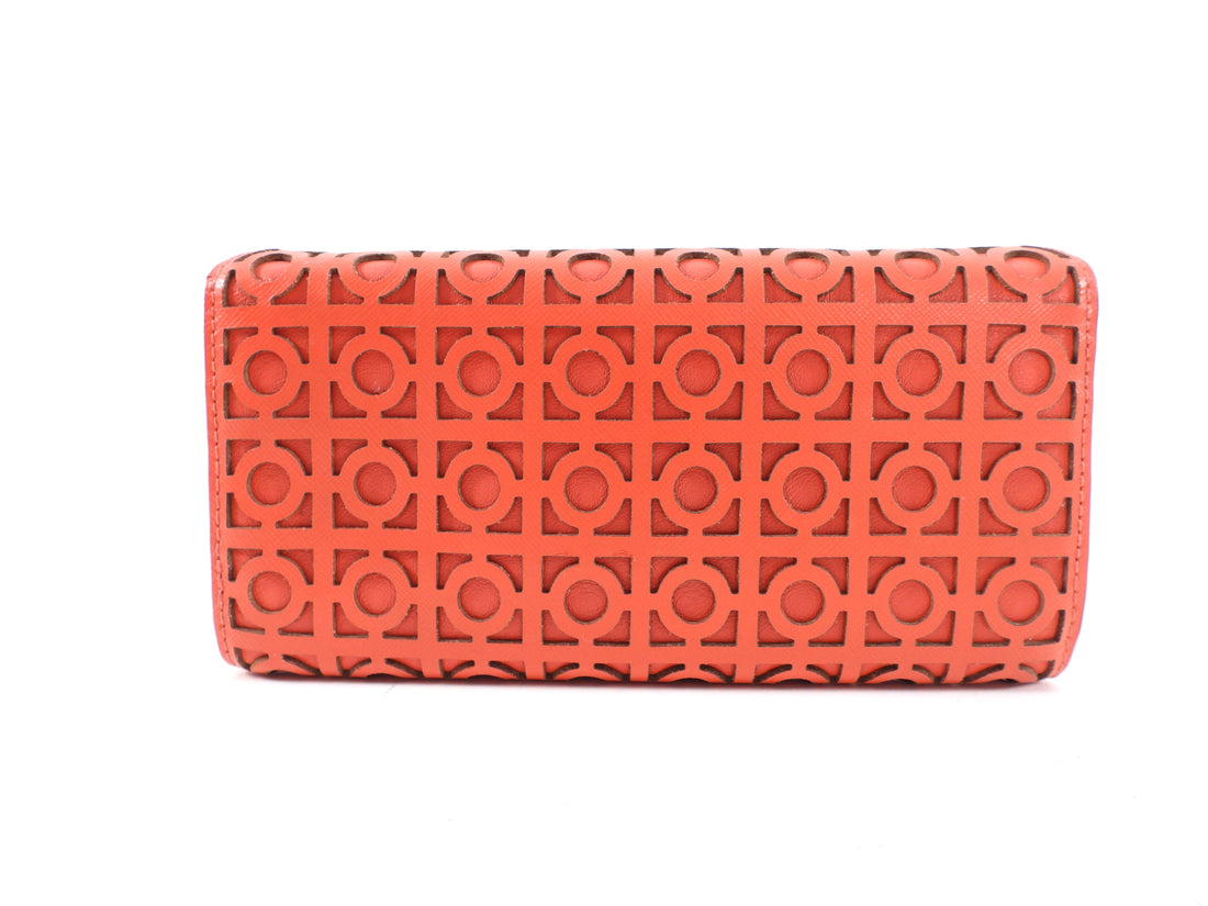 Tory Burch Red Kelsey Perforated Continental Long Wallet