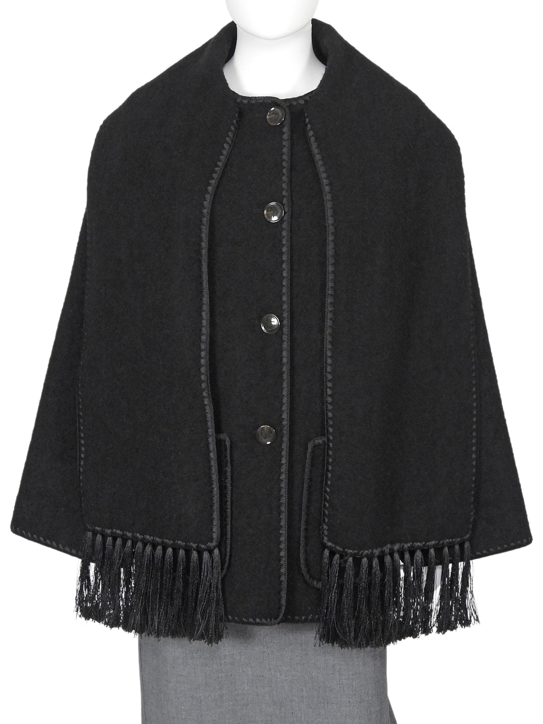 Toteme Black Boiled Wool Embroidered Edge Scarf Jacket - 34