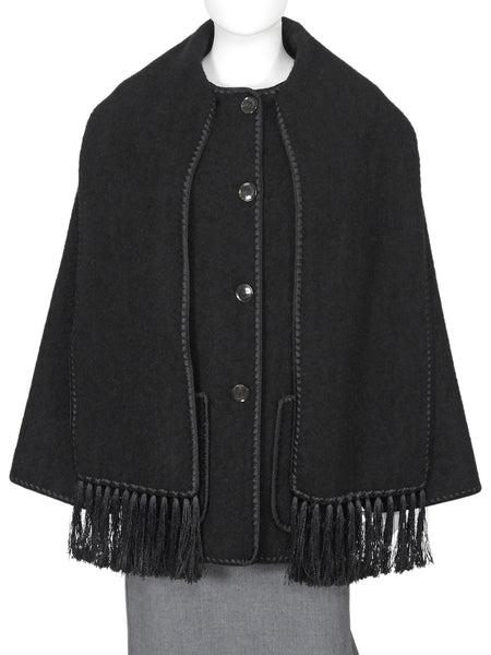 Toteme Black Boiled Wool Embroidered Edge Scarf Jacket - 34