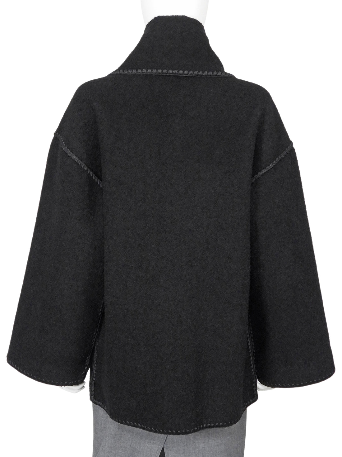 Toteme Black Boiled Wool Embroidered Edge Scarf Jacket - 34