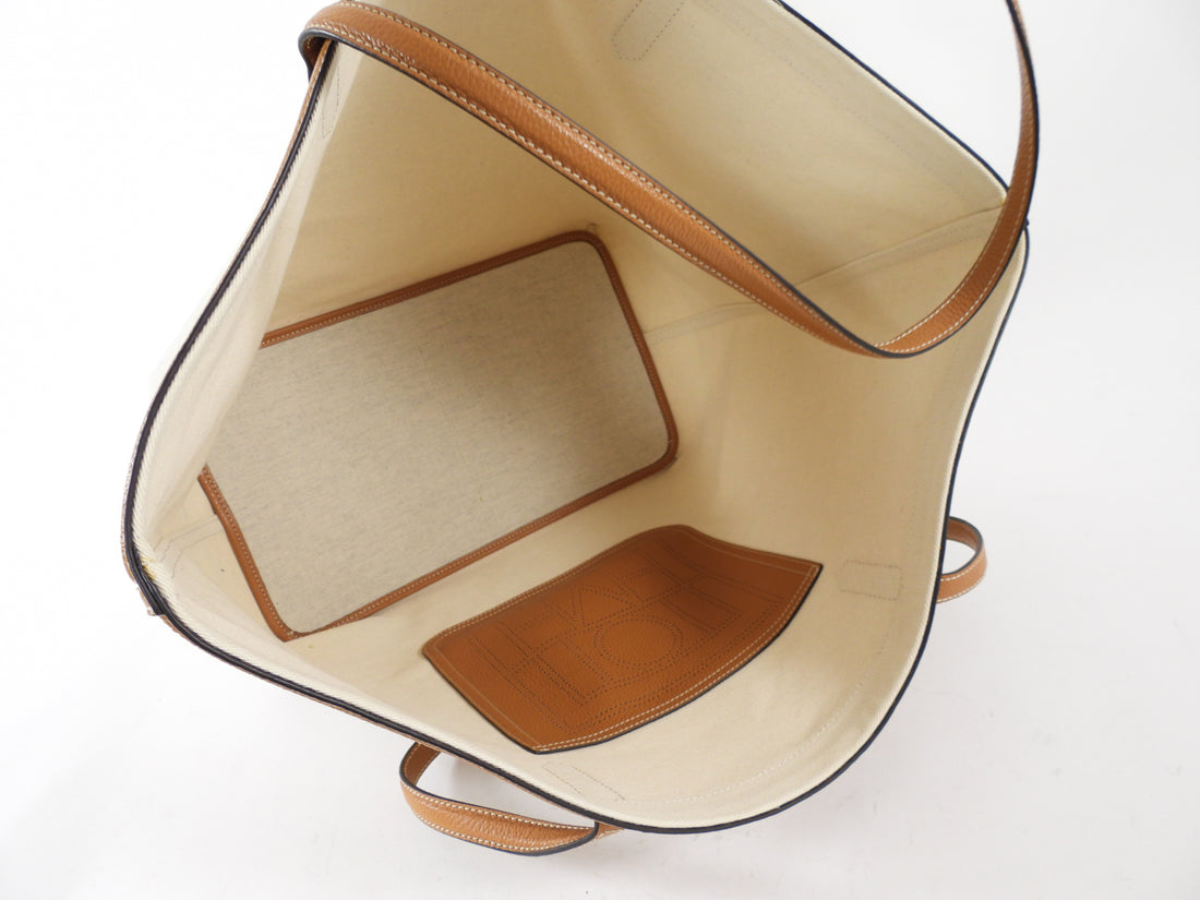 Toteme Large Canvas Tote Bag with Tan Leather Trim
