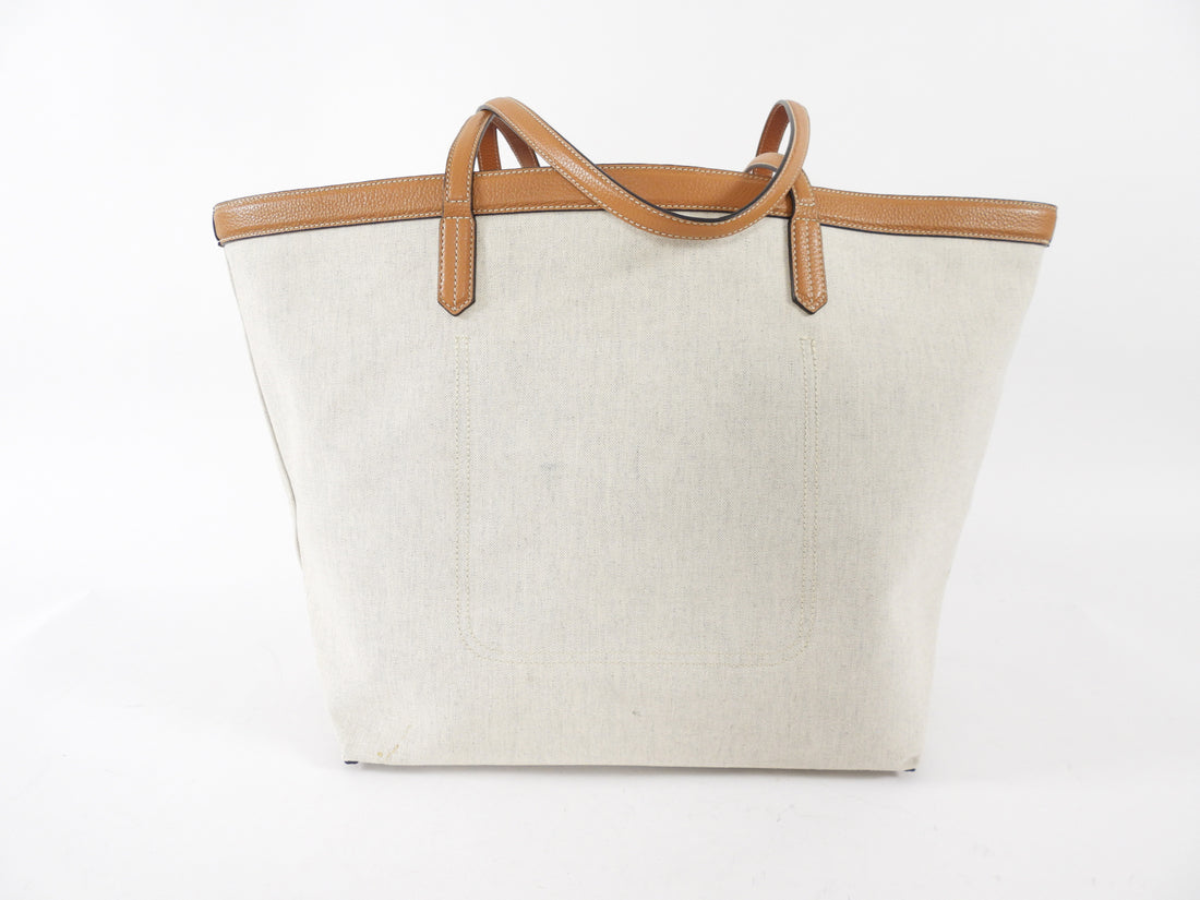 Toteme Large Canvas Tote Bag with Tan Leather Trim