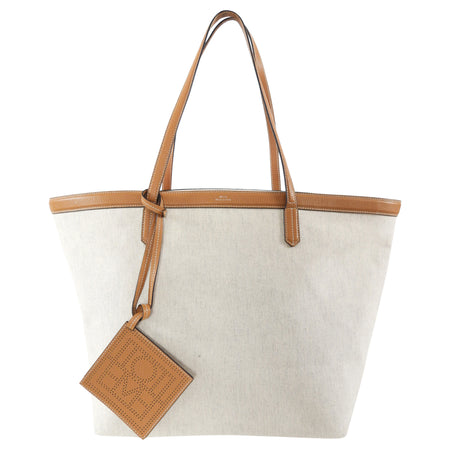 Toteme Large Canvas Tote Bag with Tan Leather Trim