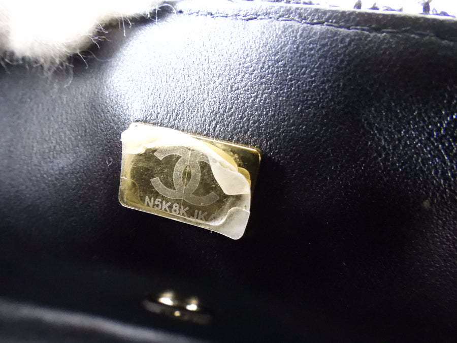 Chanel 24P Black and White Fantasy Tweed Mini Top Handle Chain Bag