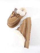 UGG Disquette Alpine Tan Shearling Platform Slippers - 7