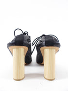 Ulla Johnson Black Leather Wood Heel Pumps with Resin Beads - 40