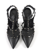 Valentino Black Leather Rockstud Ankle Strap Cage Pointed Pumps - 37