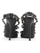 Valentino Black Leather Rockstud Ankle Strap Cage Pointed Pumps - 37