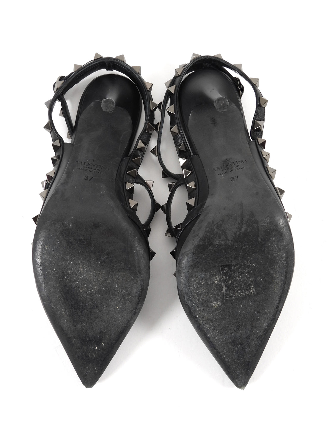 Valentino Black Leather Rockstud Ankle Strap Cage Pointed Pumps - 37