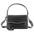 Valentino Garavani Black Grained Leather Rockstud Two Way Flap Bag