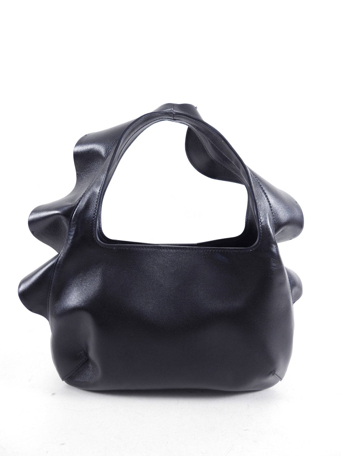 Valentino Atelier Small Black Leather Ruffle Hobo