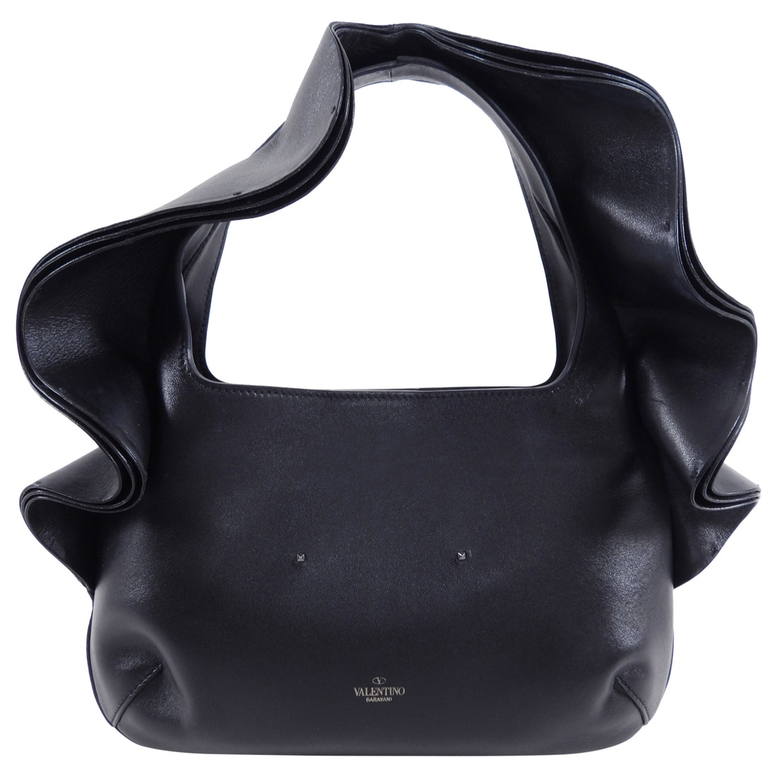 Valentino Atelier Small Black Leather Ruffle Hobo