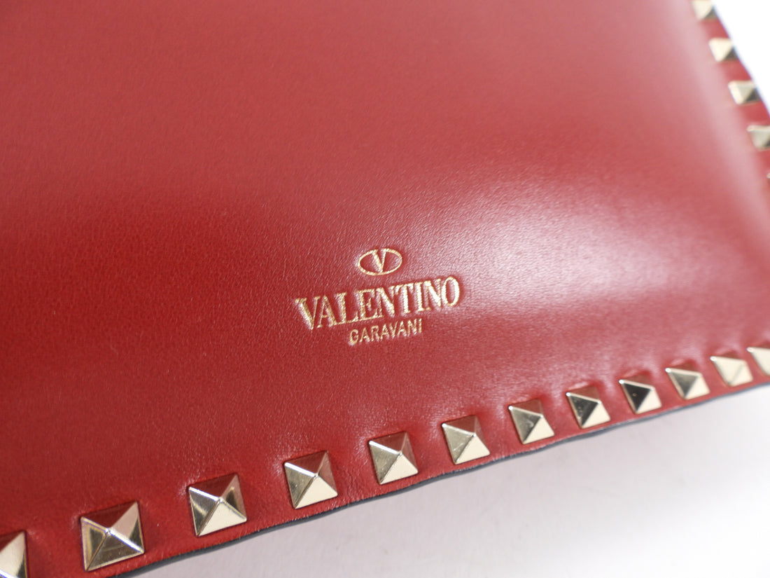 Valentino Red Leather Rock Stud Wristlet Clutch Bag