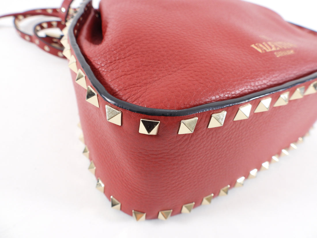 Valentino Red Leather Rockstud Drawstring Crossbody Bag