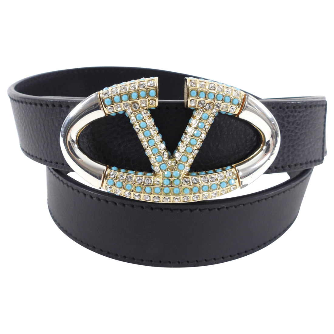 Valentino Crystal Embellished V Logo Belt - 90 / 36