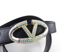 Valentino Crystal Embellished V Logo Belt - 90 / 36