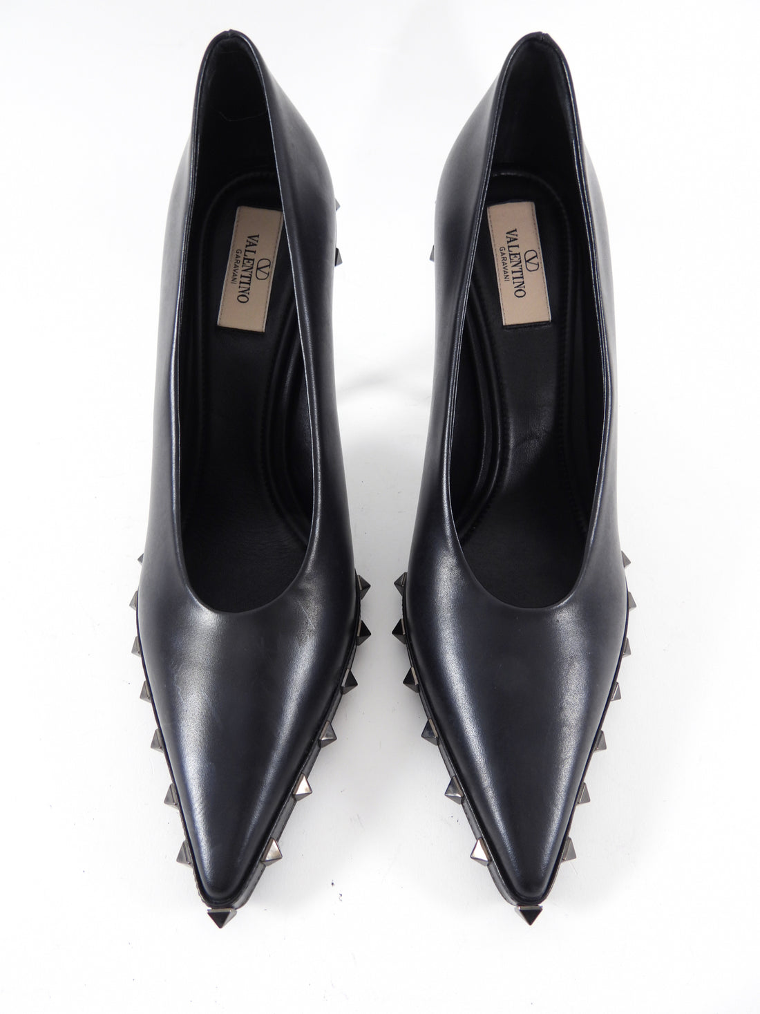 Valentino Black Leather Rock Stud Pointed Pumps - 40.5