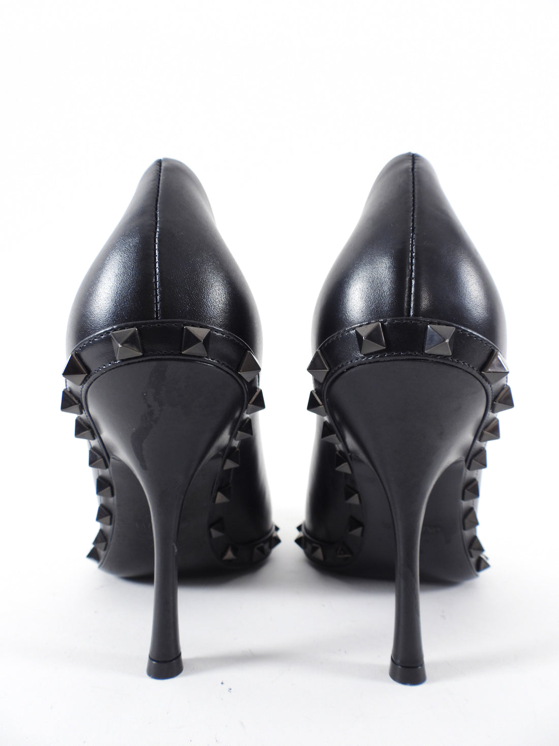 Valentino Black Leather Rock Stud Pointed Pumps - 40.5