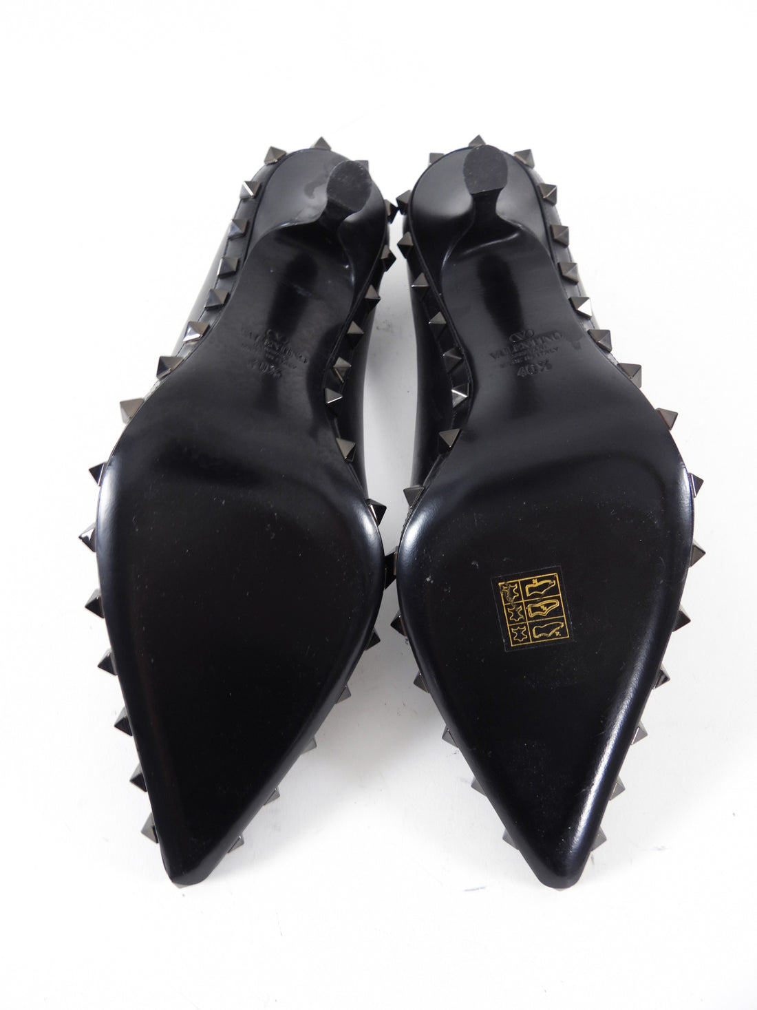 Valentino Black Leather Rock Stud Pointed Pumps - 40.5