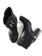 Valentino Black Rockstud Leather Block Heel Ankle Boots - 36