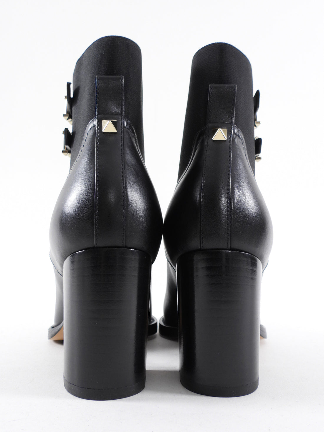 Valentino Black Rockstud Leather Block Heel Ankle Boots - 36