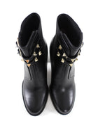 Valentino Black Rockstud Leather Block Heel Ankle Boots - 36