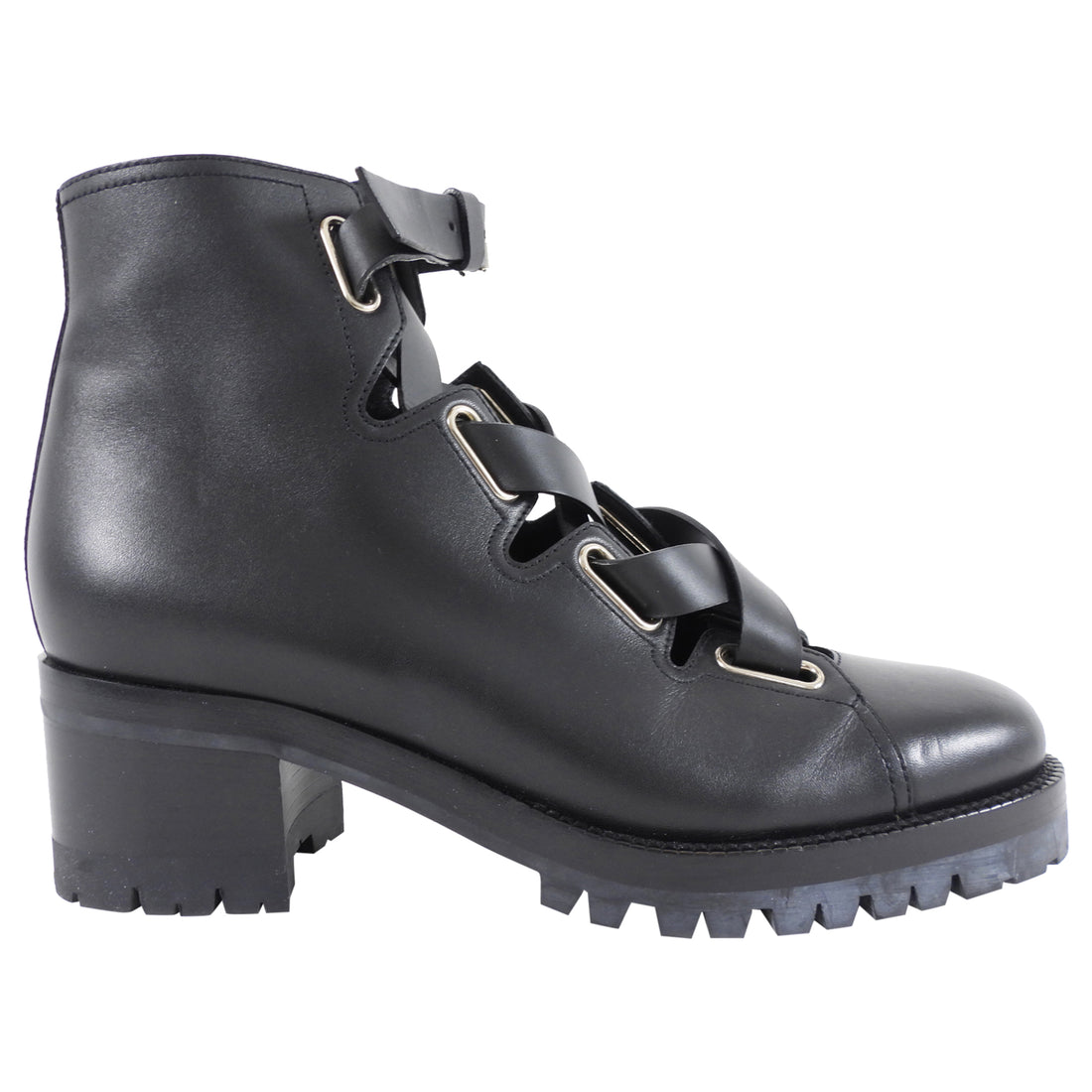 Valentino Black Leather Laced Ankle Boots - 40