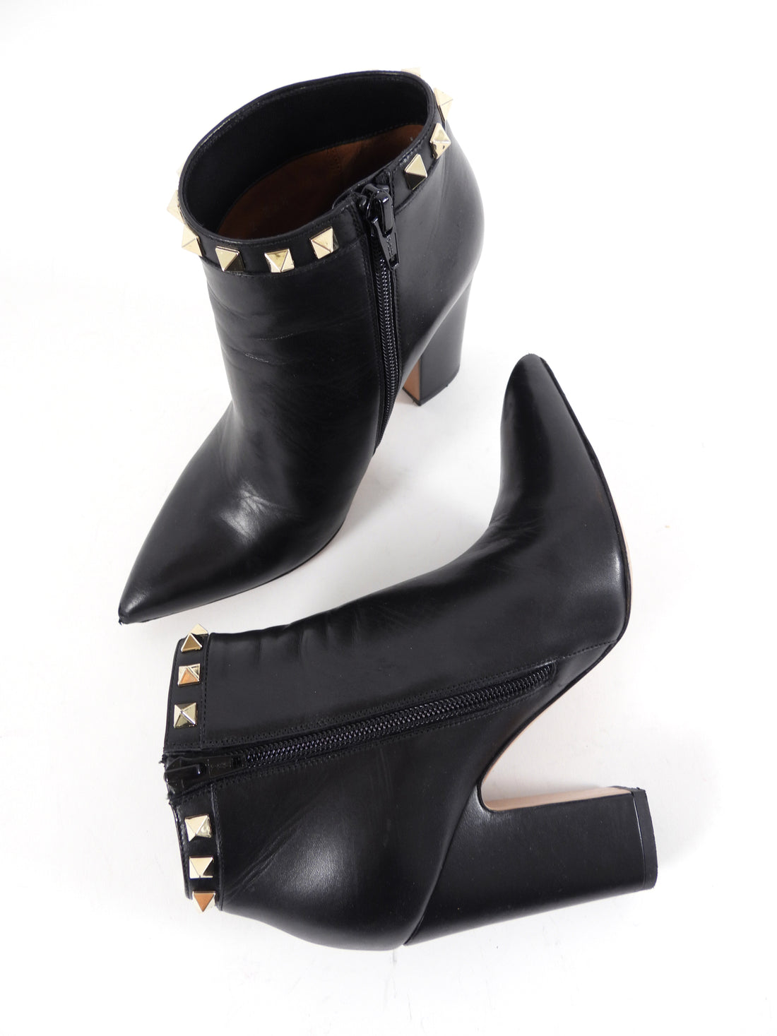 Valentino Black Leather Rockstud Zip Ankle Boot -36