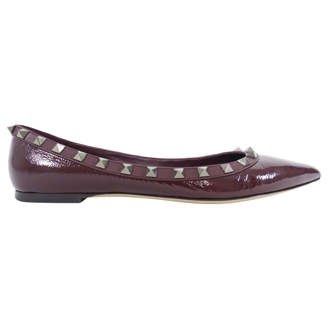 Valentino Garavani Burgundy Patent Leather Rockstud Pointed Flats - 39.5