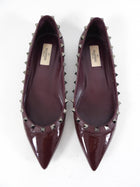 Valentino Garavani Burgundy Patent Leather Rockstud Pointed Flats - 39.5