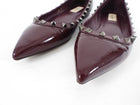 Valentino Garavani Burgundy Patent Leather Rockstud Pointed Flats - 39.5