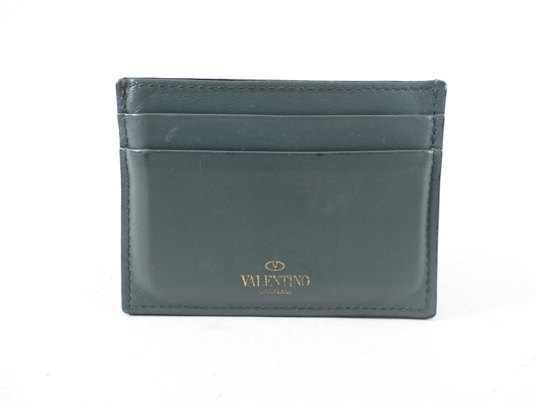 Valentino Rock Stud Sage Green Leather Card Holder